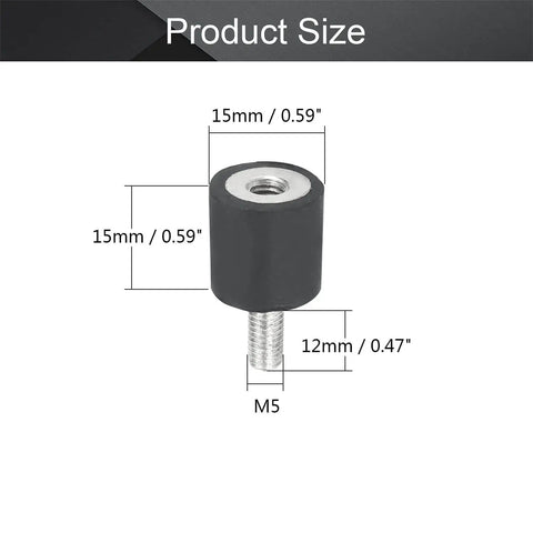 Eight-piece rubber shock absorbers isolate vibration for motors, generators, pumps and vehicles, with 15x15mm mounts and 5x12mm male threads for durable anti vibration buffering and quieter operation.