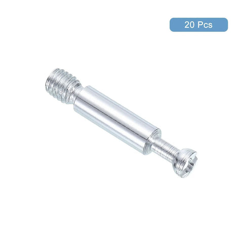 Close-up of a single silver 20 Pcs M6 x 10mm Furniture Connecting Fittings for Cabinets, Drawers, and Wardrobes Metal Dowel Screws Bolts