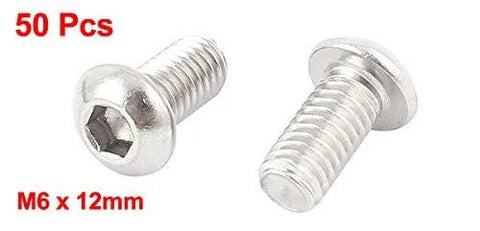 M6x12mm Stainless Steel Hex Socket Button Head Screws 50 Pcs showing two screws with hex socket and button head design