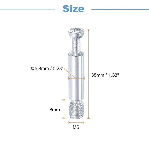 Diagram of 20 Pcs M6 x 10mm Furniture Connecting Fittings For Cabinets with size measurements, showing silver metal dowel screw bolt.