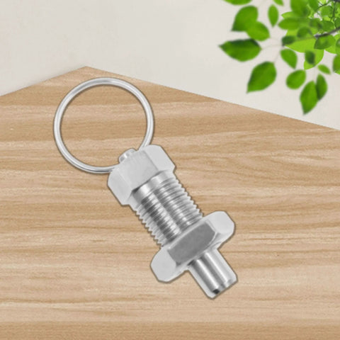 Stainless Steel Spring Plunger with Pull Ring Set on wood surface, Stubby Hand-Retractable Non-Locking Index Plunger, M16 Size