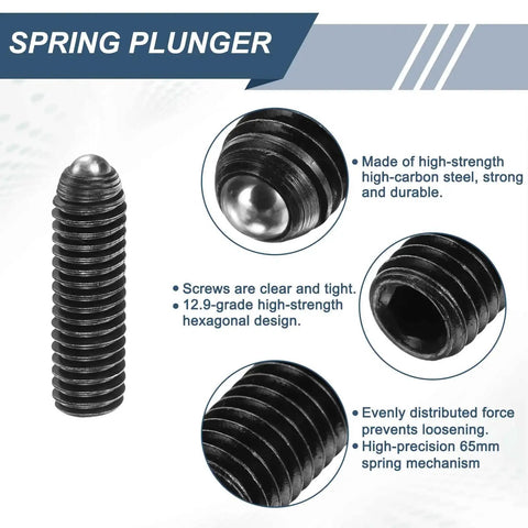 Close-up view of 10 Pieces M6 Thread Ball Plungers with hex socket 20mm length, high carbon steel, for lubrication and pneumatic tools.