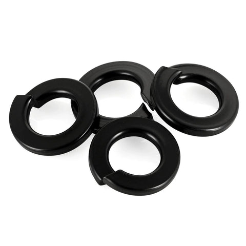 Four M6 Black Spring Lock Washer 304 Stainless Steel With Black Coating, shown in a close-up view