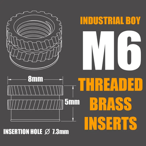 Brass Heat Set Threaded Inserts For 3D Printing And Plastic Parts M6 Internal Threads 8mm Outer Diameter 5mm Length