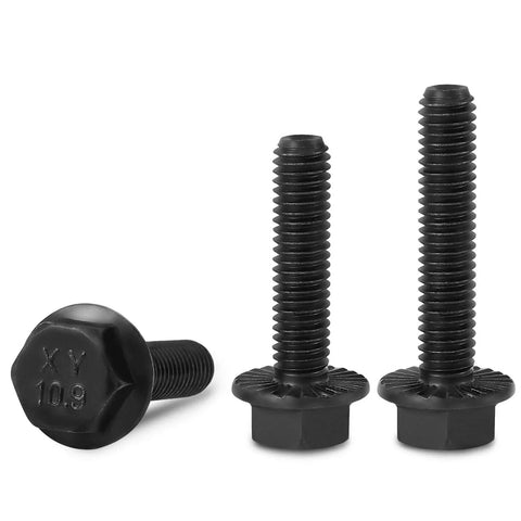 Front view of M6 Flanged Hex Head Bolts 1.0 x 20mm 10.9 Grade Alloy Steel Black Zinc Plated 49 Pcs, showing detailed black zinc finish.