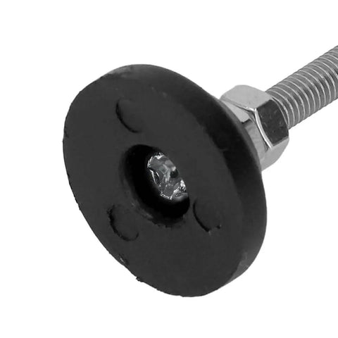 Close-up of Furniture Leveling Feet 2 Pieces M6 Threaded Adjustable Levelers with round black base and metal thread
