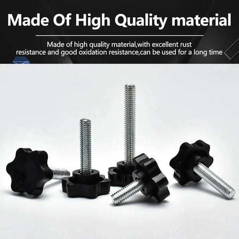 61 Piece M6 Star Knob Screw Kit with nylon black plastic star hand knobs and steel tightening screws for machinery equipment