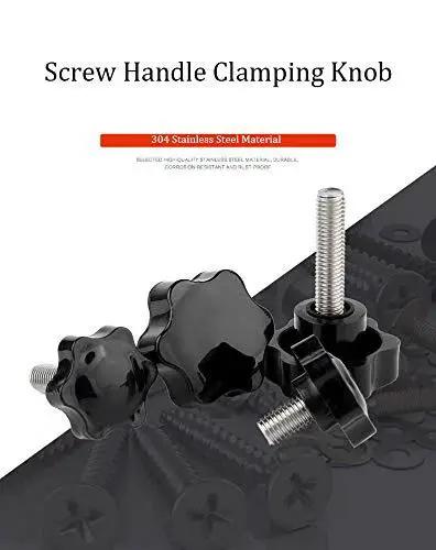 M6 x 30mm Plastic Clamping Knobs Set with Thumb Screws and Star Knobs, corrosion resistant, front view