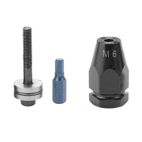 Pneumatic Rivet Nut Head Set For Air Riveters M5 M6 M8 M10, Four Size Kit With Hex Straight Shank, showing M6 head and shank