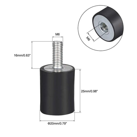 M6 Rubber Mounts Vibration Isolators Shock Absorbers 20 x 25mm Set Of 8 Dual Threaded Mounts for DIY Projects