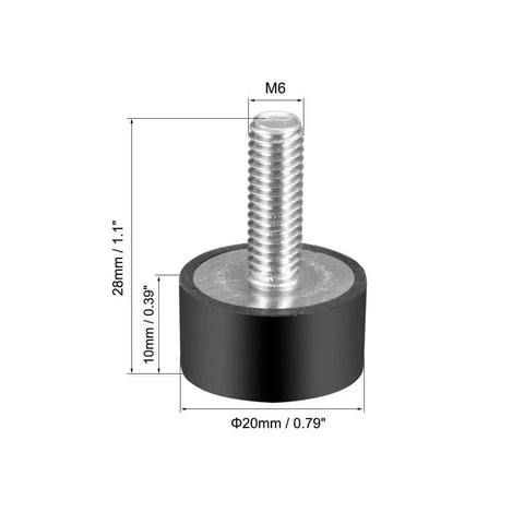 Side view of M6 Thread Rubber Mounts Vibration Isolators Cylindrical Shock Absorbers With Studs 20 X 10 Mm Set Of 4.