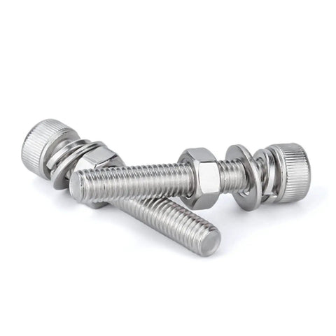 120 Pieces M6 Stainless Steel Hex Socket Head Bolts Screws Nuts Washers Assortment Kit For Home Office Appliances And General Fastening Projects Durable Rust Resistant 304 Stainless Steel Construction, showing close-up of bolts with washers and nuts on white background