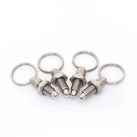 Six Pack M6 Stainless Steel Pull Ring Indexing Plungers With Retractable Spring Loaded Mechanism Quick Release Pins Front View