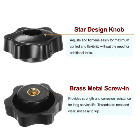 4 Pack Star Knobs With M6 Female Threads 38mm Head Through Hole Plastic Clamping Hand Knobs With Brass Insert Black