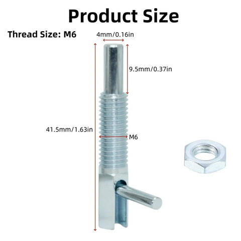 Heavy Duty Two Pack Retractable Indexing Plunger Pin Set M6 Carbon Steel Spring Loaded Latch With Nut For Industrial Equipment size diagram