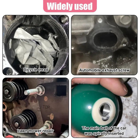 M6 X 1.0mm Thread Repair Insert Kit With 30 Pieces For Auto Repair By UHANBUT in use on bicycle tread, exhaust screw, and lawn mower.