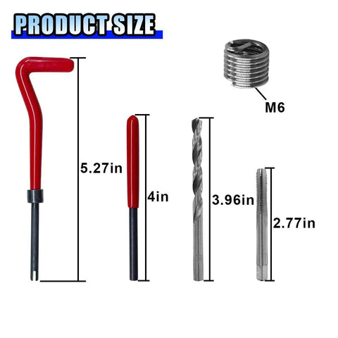 Must-Have 30-Pcs M6 x 1.0mm Thread Repair Insert Kit Helicoil Set with tools and M6 insert sizes displayed