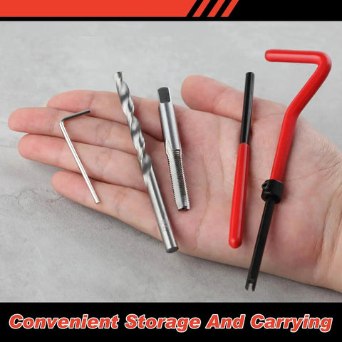 M6 Thread Repair Kit With Helicoil Inserts And HSS Drill Taps For Auto Repair Rethreading Bolts displayed on palm