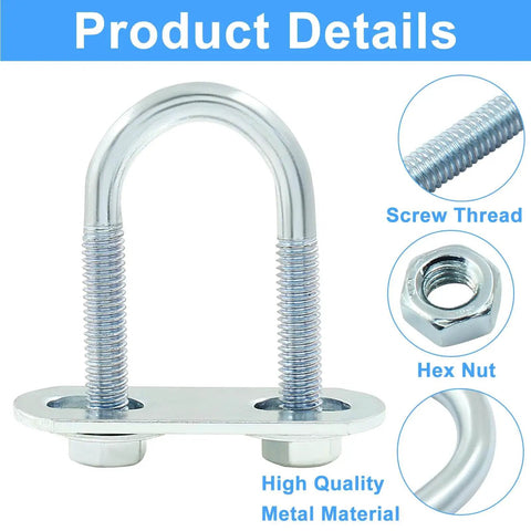 Image of 4 Sets M6 U Bolts Three Quarter Inch Wide Round U Bolts With Frame Plates Nuts And Washers Zinc Plated Steel U Clamp