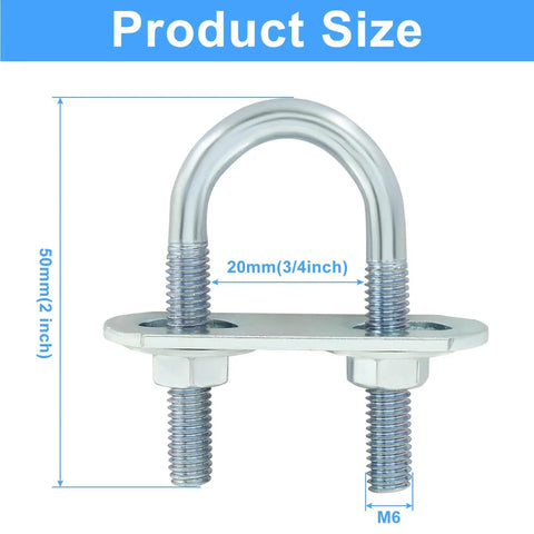 4 Sets M6 U Bolts Three Quarter Inch Wide Round U Bolts With Frame Plates Nuts And Washers Zinc Plated Steel U Clamp