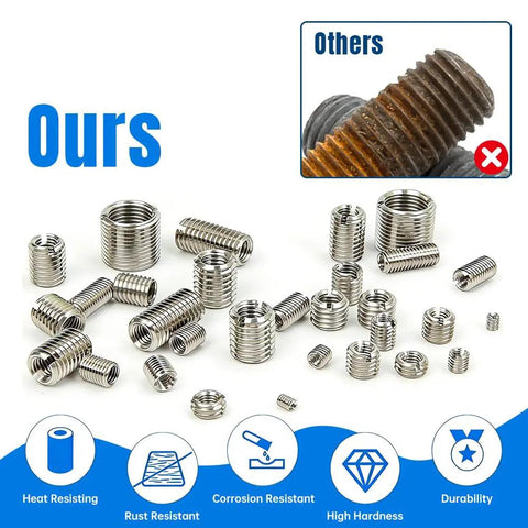 10 Pack Stainless Steel Self Tapping Thread Inserts With Female M6x1.0mm And Male M8x1.25mm Threads, 10mm Long, comparison image