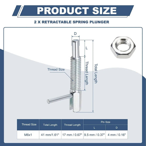 Retractable Indexing Plunger Pin Set Two Pack M6x1 Carbon Steel Spring Loaded Locking Pin With L Handle For Industrial Equipment