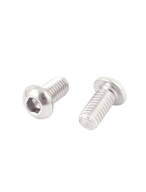 Two M6x12mm Stainless Steel Hex Socket Button Head Screws on white background