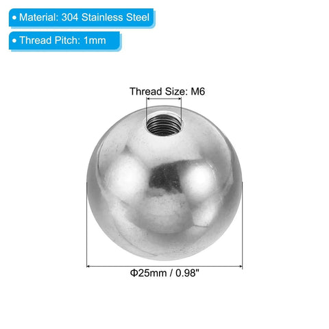 M6x25mm Ball Nut Knob in 304 Stainless Steel with thread size M6, shown in silver finish, ideal for lighting and machinery.