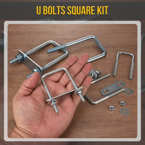 M6x25x50mm Square U Bolts Kit Four Sets Carbon Steel Galvanized With Nuts Washers Frame Plate held in hand
