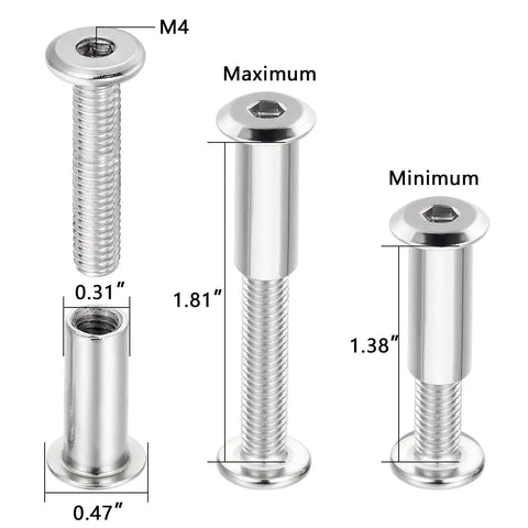 Stainless steel hex bolt dimensions from 1.38 to 1.81 inches, part of 100 Piece M6x30mm Hexagon Nuts And Bolts Assortment Kit.