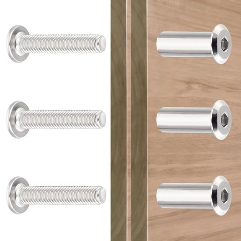 100 Piece M6x30mm Hexagon Nuts And Bolts Assortment Kit With Cap Nuts And Socket Covers for Machine Screws and Furniture Binding viewed installed.