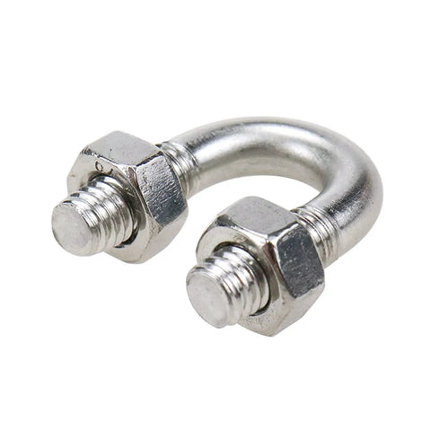 Close-up view of U-Bolt Fastener Kit 10Pcs M6x8 304 Stainless Steel For 8mm Pipe Diameter showing bolts and threads.