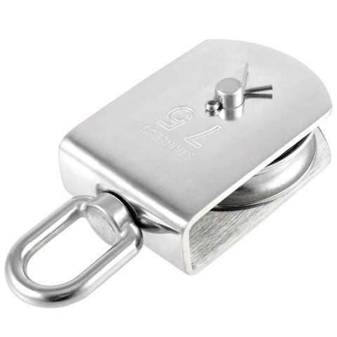 2 Pack M75 Lifting Single Pulley Roller, 304 Stainless Steel Heavy Duty Single Wheel Swivel Lifting Fixed Pulley Block for Rope and Rigging, Loading Capacity 1700 lbs, Silver
