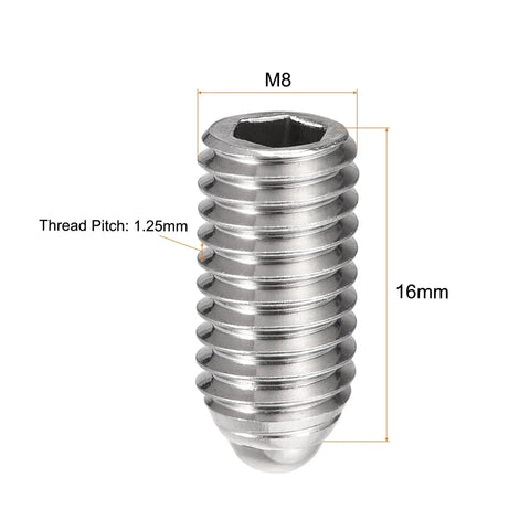 Ball Point Set Screws M8 X 16mm 304 Stainless Steel Corrosion Resistant Hex Socket Ball Plunger side view