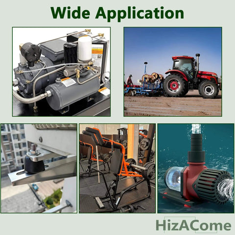 Durable M8 double-stud anti-vibration mounts with 40x26mm rubber pads used in compressors, tractors, fitness machines, and underwater pumps.