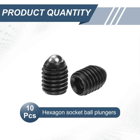 10pcs M8 x 10mm Screw Thread Ball Plunger Set, High Carbon Steel Hex Socket Spring Loaded Ball Plungers, Black Finish