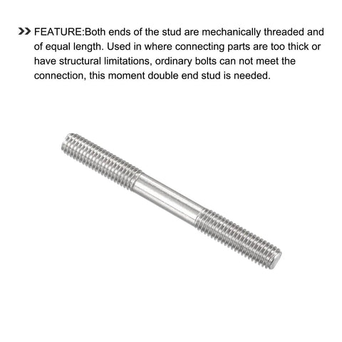 M8 Double Ended Stud Screws 80mm 5pcs 304 Stainless Steel for home maintenance, single screw close-up view