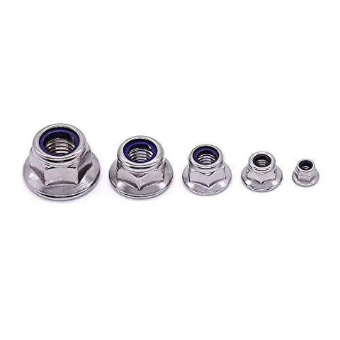 M8 X 1.25mm Nylon Insert Flange Hex Lock Nuts Pack Of 10, 304 Stainless Steel 18-8 Bright Finish, Coarse UNC Thread DIN6926 A2-70, Blue Nylon