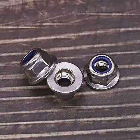M8 X 1.25mm Nylon Insert Flange Hex Lock Nuts Pack Of 10, 304 Stainless Steel 18-8 Bright Finish, Blue Nylon Lock Nuts
