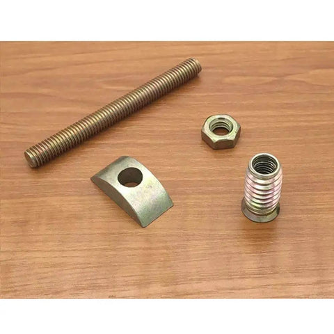 Four In One M8 Panel Furniture Connectors Kit Six Pieces For Wardrobe Table And Bed Assembly With 100 Mm Bolts Nuts And Half Moon Spacers