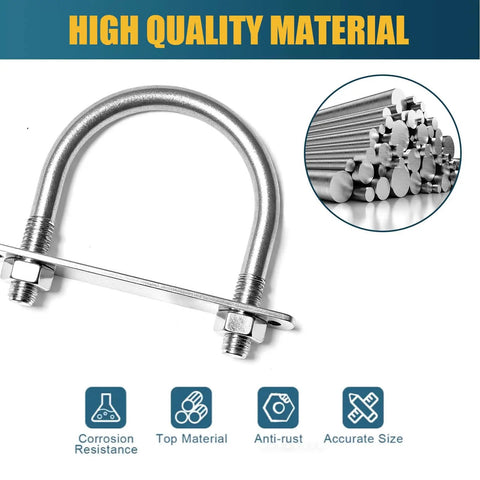 Two Sets M8 U Bolts With Washers And Nuts Two Inch Wide Heavy Duty Galvanized Carbon Steel Round U Bolts For Trailers