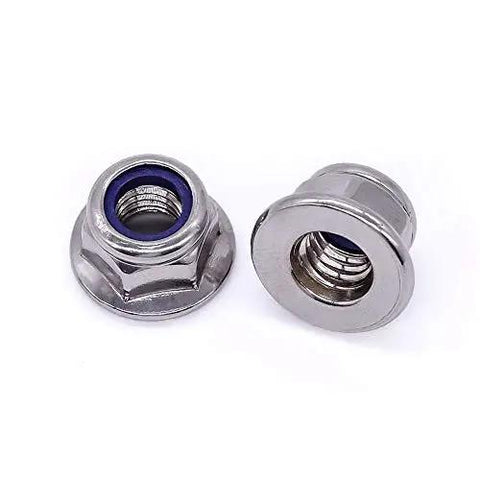 M8 X 1.25mm Nylon Insert Flange Hex Lock Nuts Pack Of 10, 304 Stainless Steel 18-8 Bright Finish, Coarse UNC Thread DIN6926 A2-70, Blue Nylon Lock