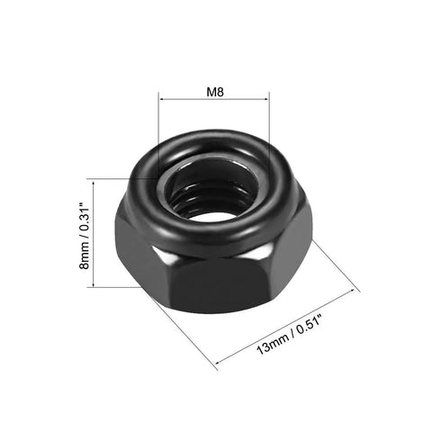 Locking Hex Nuts M8 x 1.25mm Nylon Insert Self Locking Carbon Steel Zinc Plated For Auto Machinery And DIY Projects 20 Pieces Black Finish High Strength Corrosion Resistant Anti Loosening Design