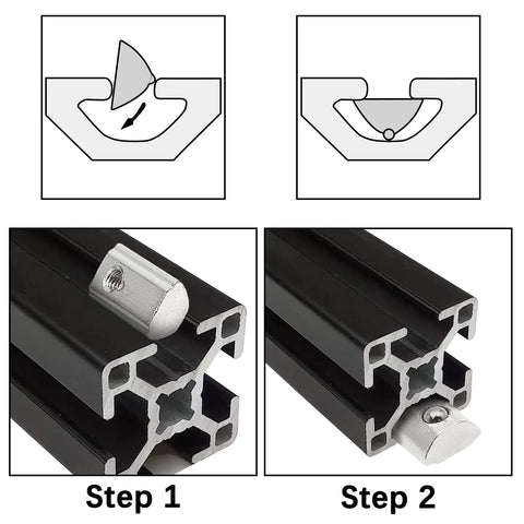 Installation steps for 24 Pack Roll In Spring Loaded M8 T Nuts For 4040 Aluminum Extrusion. Step-by-step guide for European 40 Series.