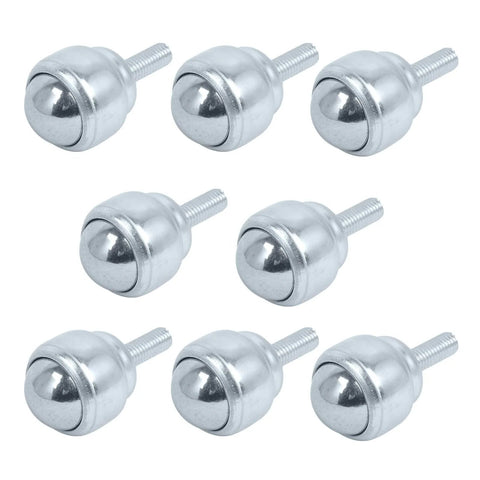 Set of 8 1 Inch M8 Roller Ball Transfer Bearing Casters Stud Mounted Carbon Steel Units with Threaded Stem