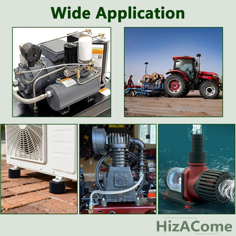 M8 rubber vibration isolator mounts, a four-piece set used in various machinery like compressors, tractors, and pumps.
