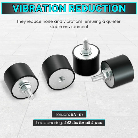 4 Pack M8 Rubber Isolator Mounts 40x30mm Anti Vibration Shock Absorbers With Studs And Nuts shown for air compressors and motors