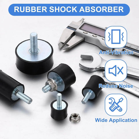Absorb shocks and reduce vibration with 24x15mm M8 rubber mounts, a two-pack anti vibration isolator set with lock nuts for equipment.