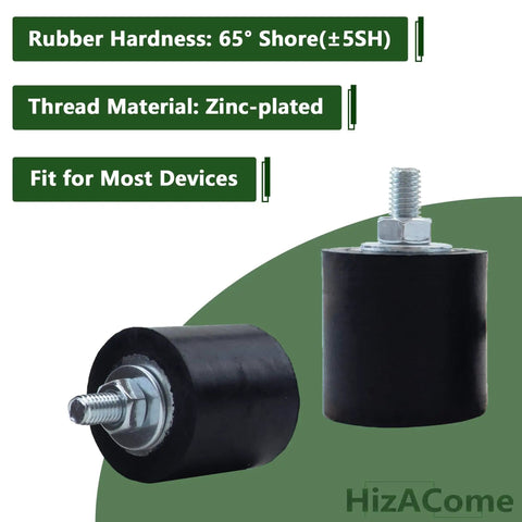 M8 rubber vibration isolator mounts, a four-piece set with 40x40mm bases and 60mm height, galvanized metal and 65A rubber