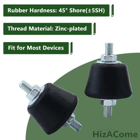 Durable M8 double-stud anti-vibration mounts with 40x26mm rubber pads, shown with zinc-plated thread for machinery stability.